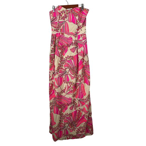 Julie Brown Strapless Maxi Dress Linen Retro 70’s Floral Pink Women's Size 2 - Picture 6 of 9